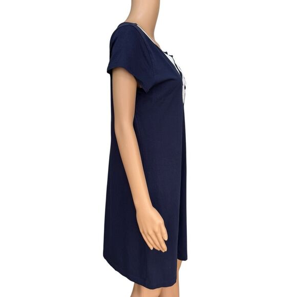 Lilly Pulitzer 100% Pima cotton Brewster Dress True Navy White Rope V Neck Sz L - Picture 4 of 9